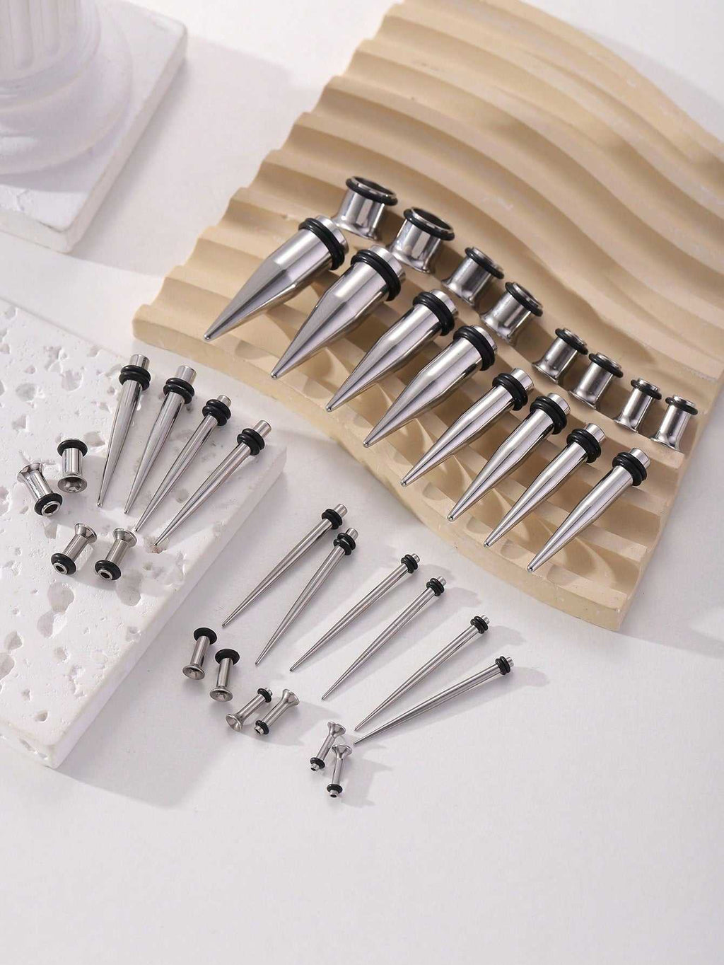 36PCS Stainless Steel Ear Expander Kit  Screw Fit Taper & Flesh Plug Set (6 Colors)