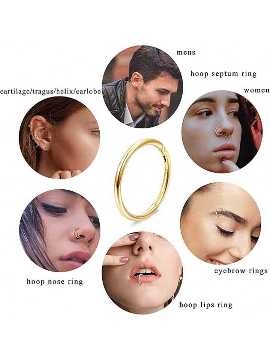 4PCS 316 Stainless Steel Huggie Hoop Set - Silver CZ Crystal Small Hoops for Women, Men Nose Ring Earrings Lip Piercing Jewelry