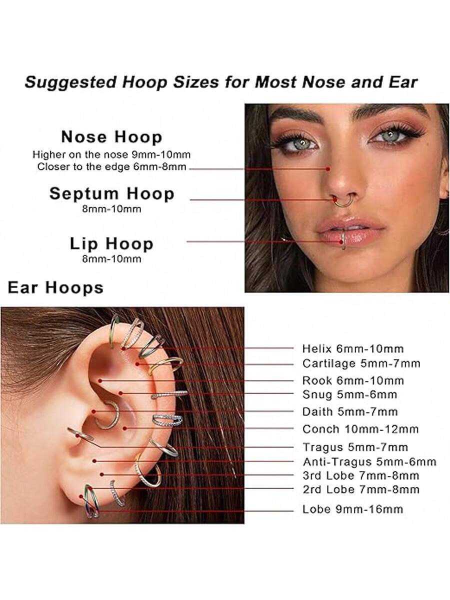 4PCS 316 Stainless Steel Huggie Hoop Set - Silver CZ Crystal Small Hoops for Women, Men Nose Ring Earrings Lip Piercing Jewelry