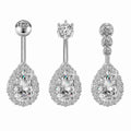 14G Belly Button Rings Set Surgical Steel Teardrop Zirconia Dangle Navel Jewelry | Gold Silver Pink 3-Pack