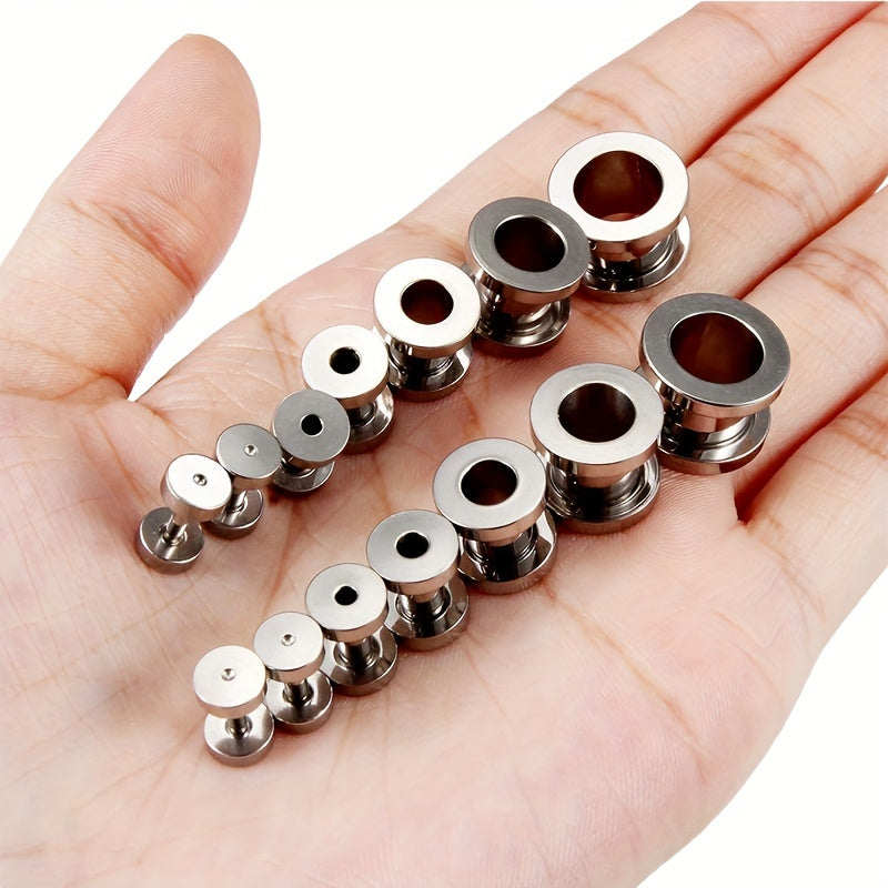 Complete Ear Stretching Kit 16PCS 1.6mm to 10mm Titanium Steel Expander Set | Body Piercing Jewelry for Men & Women