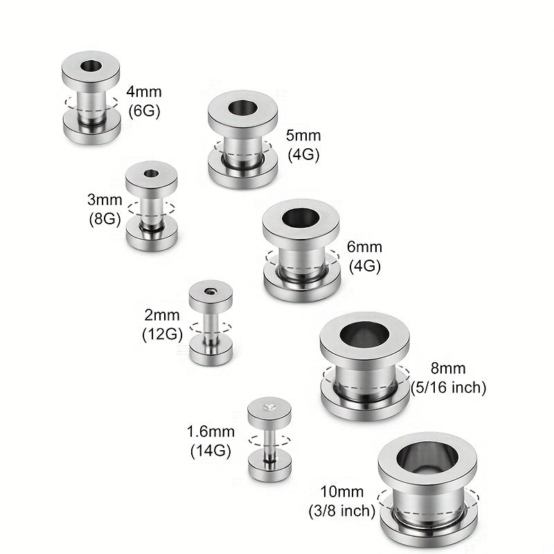 Complete Ear Stretching Kit 16PCS 1.6mm to 10mm Titanium Steel Expander Set | Body Piercing Jewelry for Men & Women