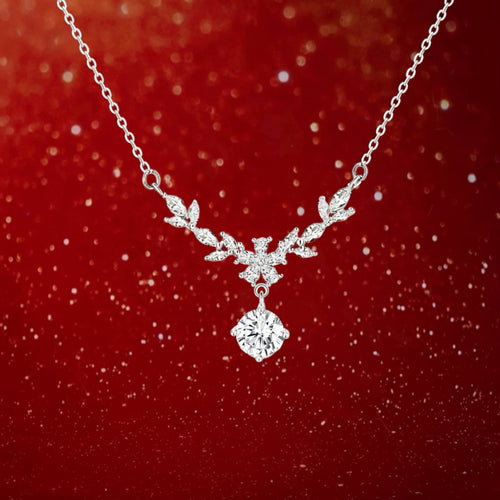999 Sterling Silver CZ Wheat Leaf Pendant Necklace