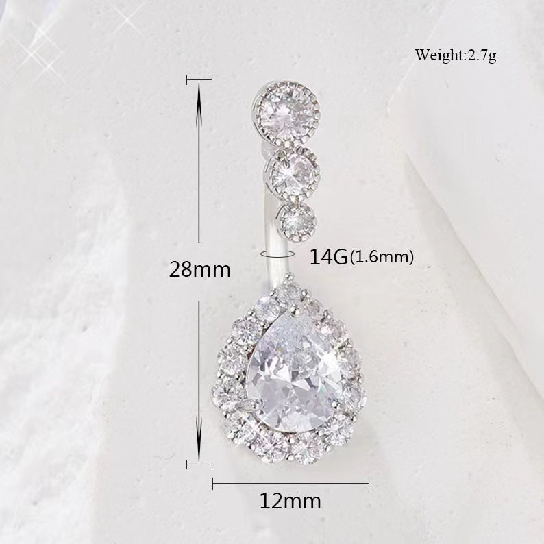 14G Belly Button Rings Set Surgical Steel Teardrop Zirconia Dangle Navel Jewelry | Gold Silver Pink 3-Pack